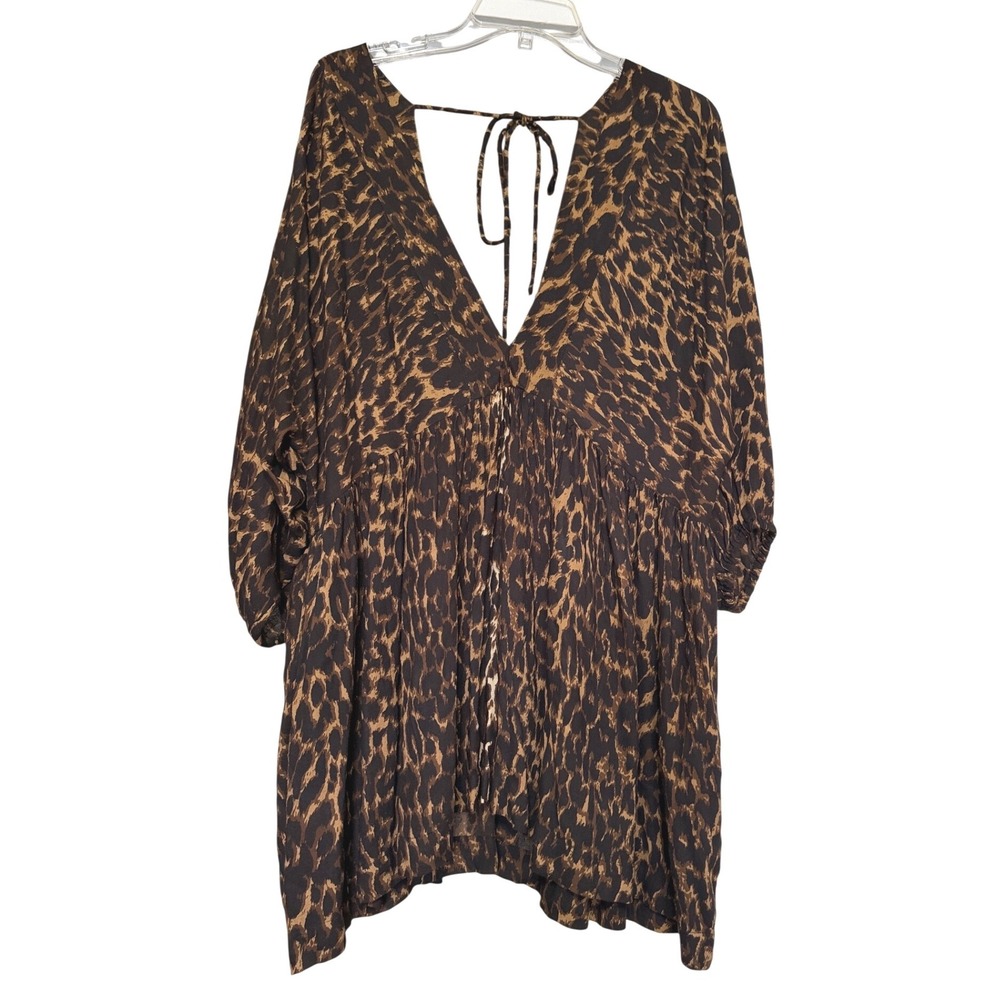 Jens Pirate Booty Free People Leopard Print V-Neck Babydoll Tunic Dress M/L NEW